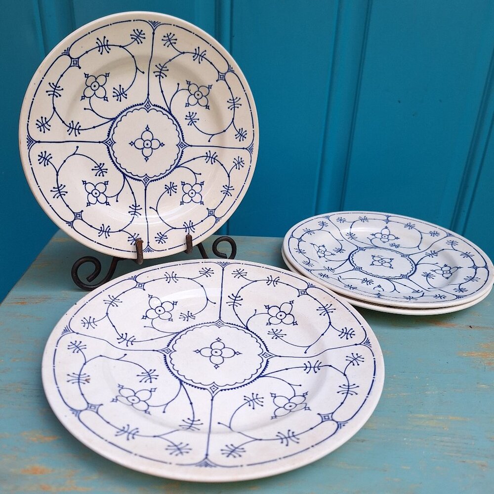 Vintage Stoneware Dishes Ironstone Staffordshire Plates Set England Blue Royal
